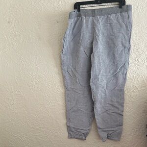 J. Jill Linen Blend White Gray Black Striped Pull On Pants NWT XL